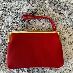 NWOT Forever Young Clutch Wallet Red with‎ Gold Hardware Snap & Zip 2 Pockets